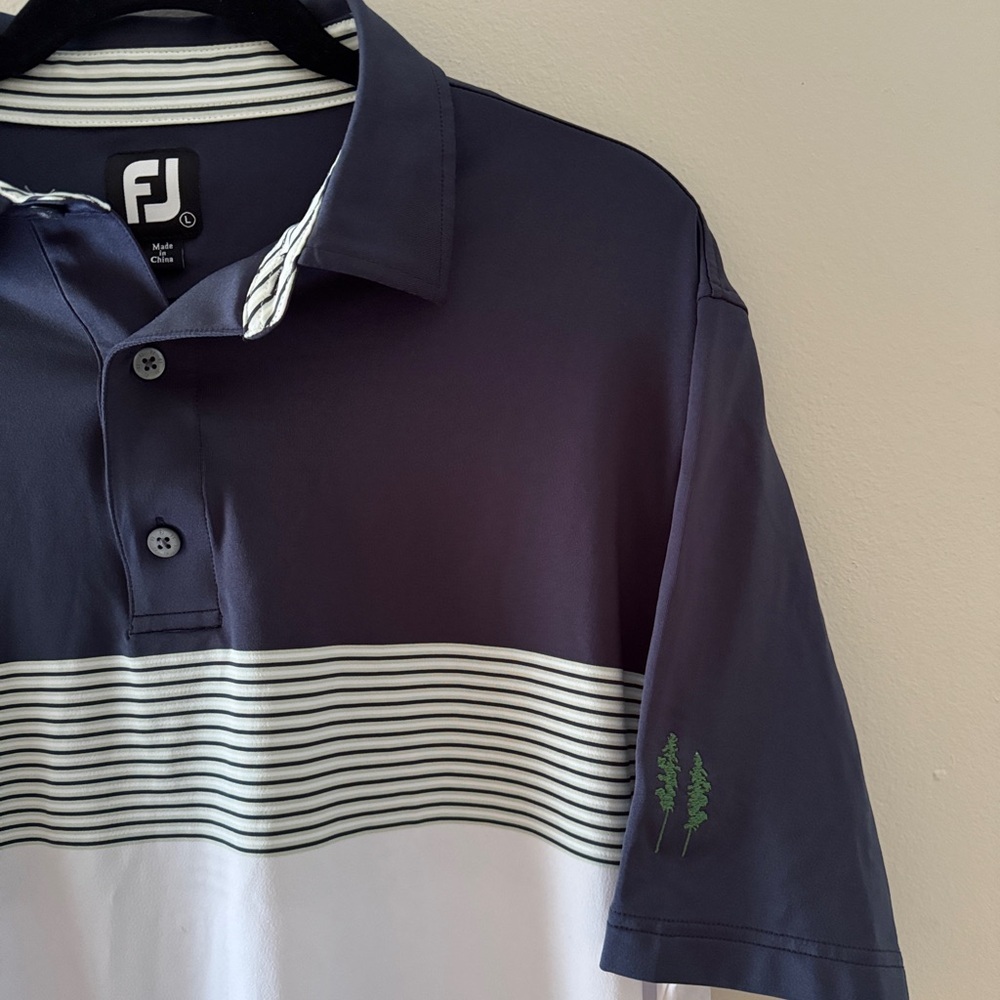 FootJoy Men’s L Color Block Lisle Self Collar Golf Polo - Navy/White/Sage